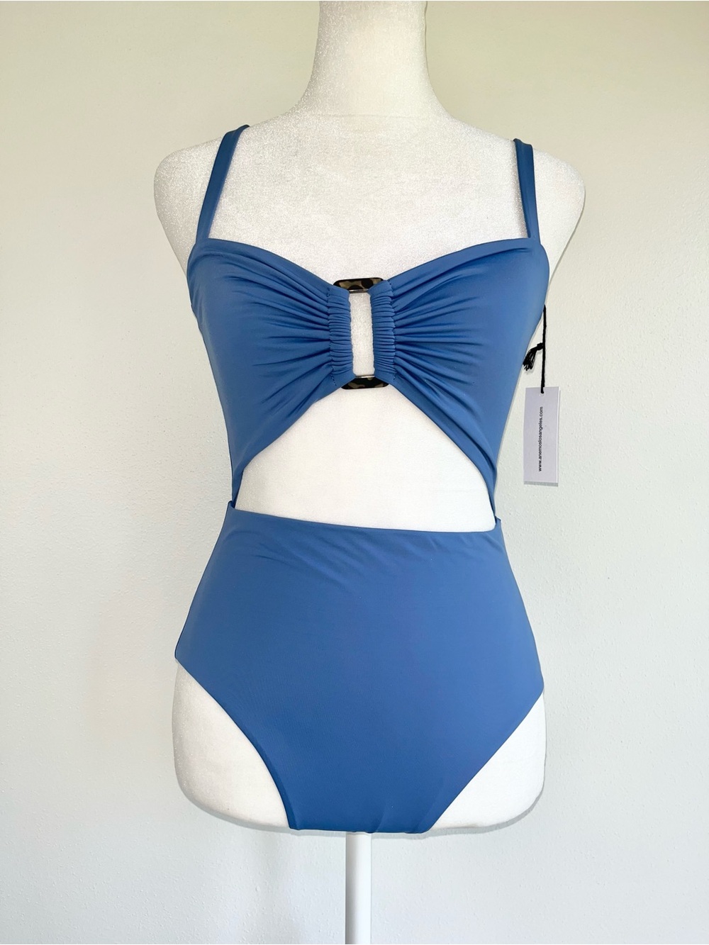 ANEMOS Tortoise Cut-Out One Piece Swimsuit NWT Azure Blue UPF50+ Lined Small